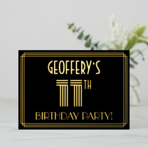 11e verjaardagsfeestje — Art Deco-stijl “11” + naa Folie Uitnodiging