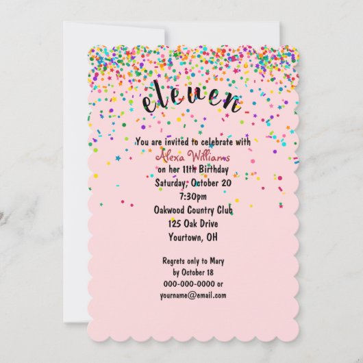 11e verjaardagsfeestje confetti uitnodiging (Voorkant)