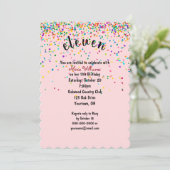 11e verjaardagsfeestje confetti uitnodiging (Staand voorkant)