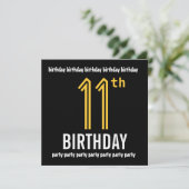 11e verjaardagsfeestje Modern Goud en Zwart Kaart (Staand voorkant)