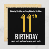 11e verjaardagsfeestje Modern Goud en Zwart Kaart (Voorkant / Achterkant)