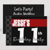 11e verjaardagsfeestje Modern Rood Zwart en Wit Kaart (Voorkant / Achterkant)