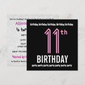 11e Verjaardagsfeestje Modern Zwart en Kleurnummer Kaart (Voorkant / Achterkant)