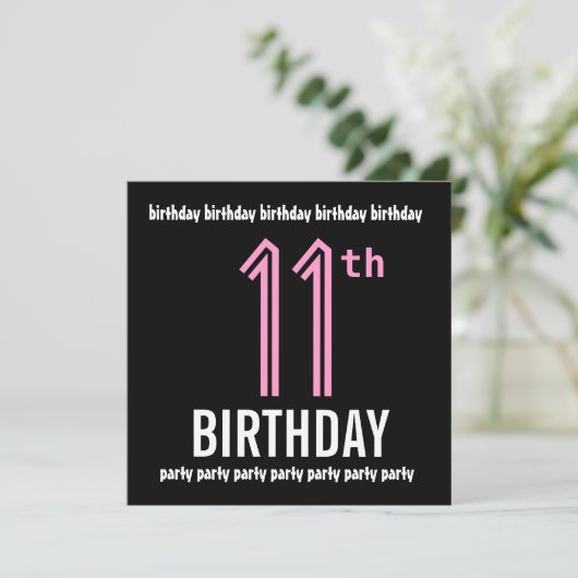 11e Verjaardagsfeestje Modern Zwart en Kleurnummer Kaart (Staand voorkant)