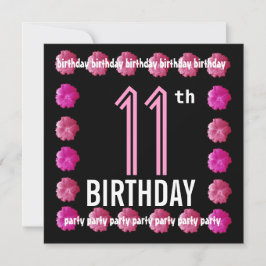 11e verjaardagsfeestje roze bloemen voor haar w762 kaart