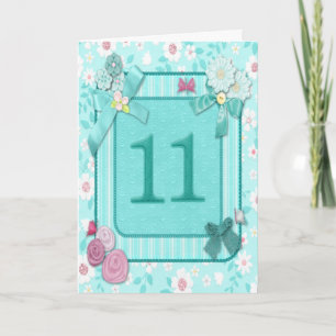 11e verjaardagskaart met bloemen kaart
