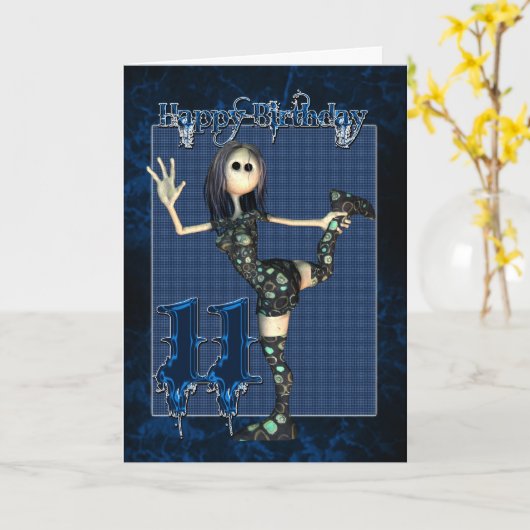 11e verjaardagskaart met Moonies H.I.P Rag Doll Kaart (Gele Bloem)