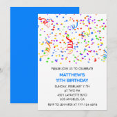 11e verjaardagsuitnodiging Confetti Rainbow Boy Kaart (Voorkant / Achterkant)