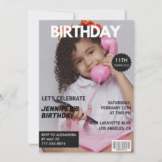 11e verjaardagsuitnodiging voor haar Magazine Hoes Kaart (Voorkant)