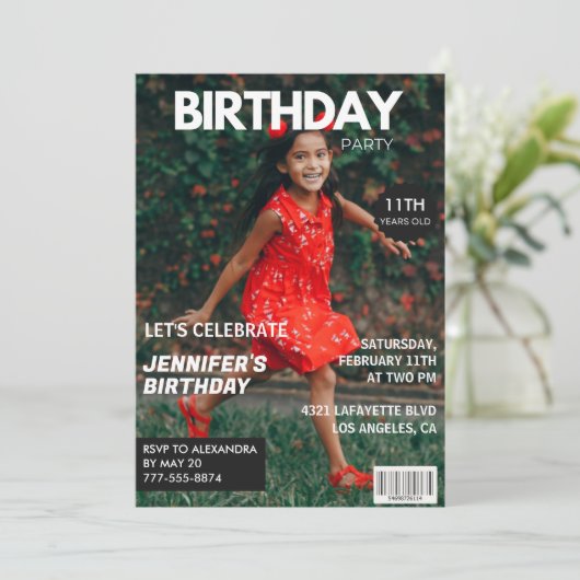 11e verjaardagsuitnodiging voor haar Magazine Hoes Kaart (Staand voorkant)