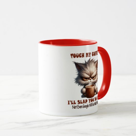 11oz Accent Mok "Touch My Coffee" Cat Mok (Voorkant rechts)