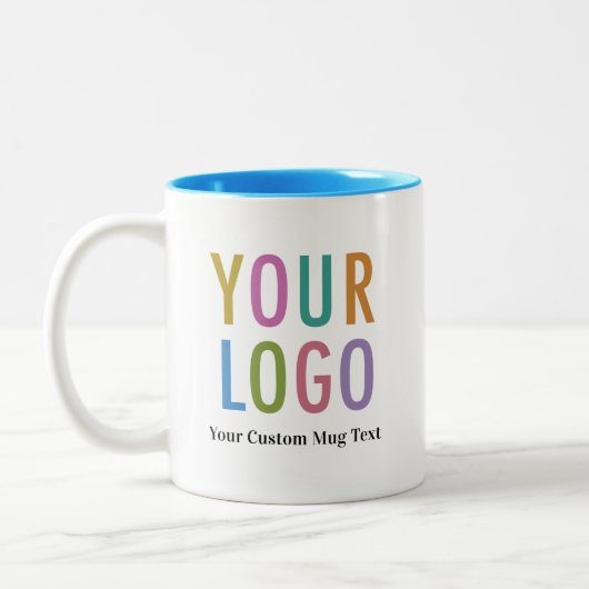 11oz Lichtblauw Binnenste Koffie Mok Naam Bedrijf  (Links)