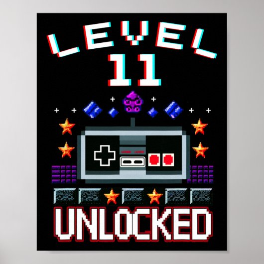 11th Birthday Boy Level 11 Ontgrendeld Grappige Vi Poster (Voorkant)