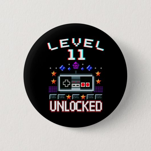 11th Birthday Boy Level 11 Ontgrendeld Grappige Vi Ronde Button 5,7 Cm (Voorkant)