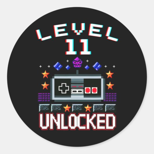 11th Birthday Boy Level 11 Ontgrendeld Grappige Vi Ronde Sticker (Voorkant)