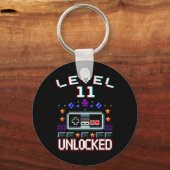 11th Birthday Boy Level 11 Ontgrendeld Grappige Vi Sleutelhanger (Voorkant)