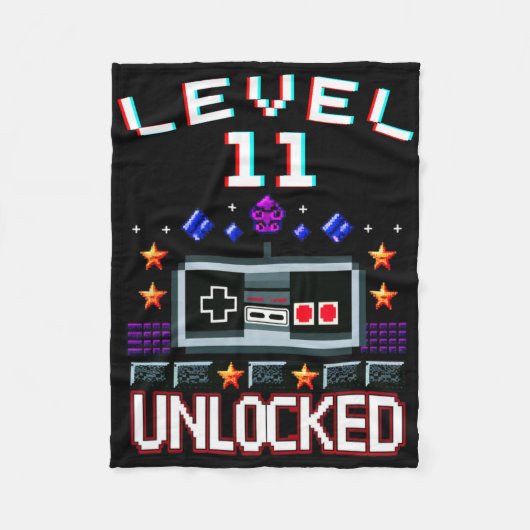 11th Birthday Boy Level 11 Unlocked Funny Video Ga Fleece Deken (Voorkant)