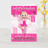 11th Birthday Cheerleader Dancing, Stars In Pinks Kaart (Gele Bloem)