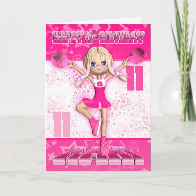 11th Birthday Cheerleader Dancing, Stars In Pinks Kaart (Voorkant)