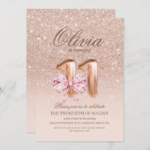 11th Birthday Chic Rose Pink Gold  Bow Birthday Kaart (Voorkant / Achterkant)