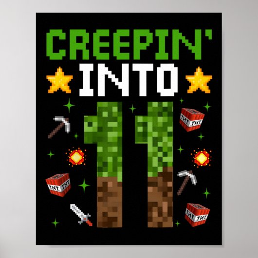 11th Birthday Gamer Pixel Creepin’ Into 11 Video G Poster (Voorkant)