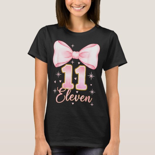 11th Birthday Girl Coquette Bow Its My Eleven Birt T-shirt (Voorkant)