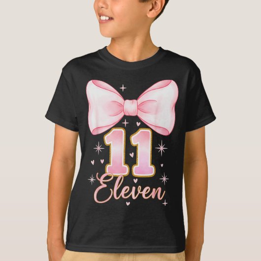 11th Birthday Girl Coquette Bow Its My Eleven Birt T-shirt (Voorkant)