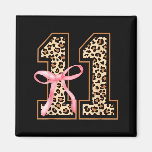 11th Birthday Girl Nk Coquette Bow Leopard 11 Year Magneet (Voorkant)