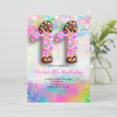 11th Birthday Girls Invitation Kaart (Staand voorkant)