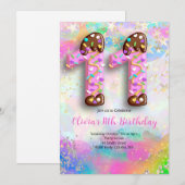 11th Birthday Girls Invitation Kaart (Voorkant / Achterkant)