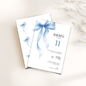 11th Birthday Invitation Blue Bow for Girls Kaart