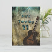 11th Birthday Invitation Boys Grunge Guitar Kaart (Staand voorkant)