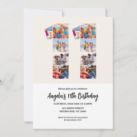 11th Birthday Invitation - Number 11 Kaart (Voorkant)
