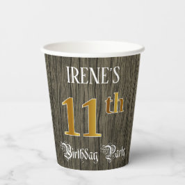 11th Birthday Party — Faux Gold & Faux Wood Looks Papieren Bekers
