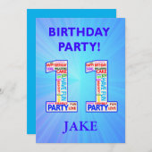 11th Birthday Party Uitnodiging voeg een naam toe (Voorkant / Achterkant)