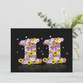 11th Birthday party, with flowered letters Kaart (Staand voorkant)