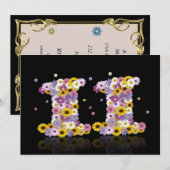 11th Birthday party, with flowered letters Kaart (Voorkant / Achterkant)