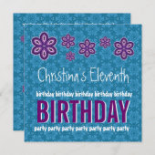 11th Birthday Purple Flowers Custom Name Kaart (Voorkant / Achterkant)