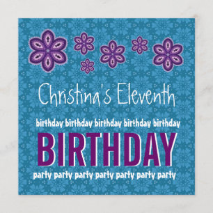 11th Birthday Purple Flowers Custom Name Kaart