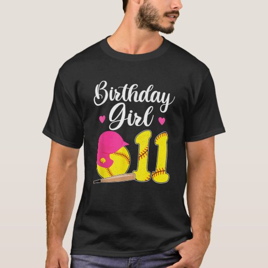 11th Birthday Softball Girls 11 Years Old  T-shirt (Voorkant)