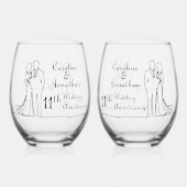 11th Steel Wedding Jubileum Line Art Couple Wijnglas Zonder Voet (Voorkant)