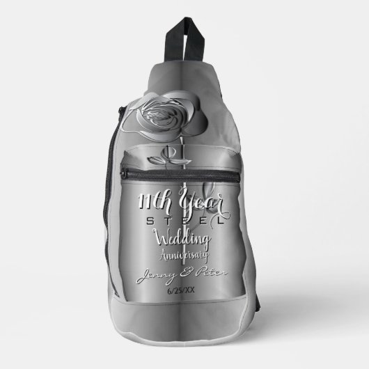 11th Steel Wedding Jubileum Print Cut Naaizak Sling Bag (Voorkant)