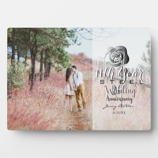 11th Wedding Jubileum Aangepast fotostaal Roos Fotoplaat (voorkant)