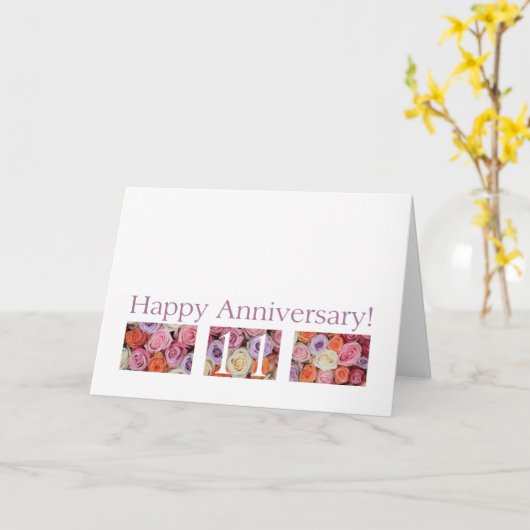 11th Wedding Jubileum Card pastel rozen Kaart (Gele Bloem)