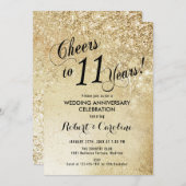 11th Wedding Jubileum Gold Invitation Kaart (Voorkant / Achterkant)
