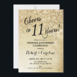 11th Wedding Jubileum Gold Invitation Kaart<br><div class="desc">11e uitnodiging voor het Jubileum van bruiloft. Elegant ontwerp met faux glitter Gold en zwart script font. Cheers tot 11 jaar! Stuur me alsjeblieft een bericht als je een aangepast jaar nodig hebt.</div>