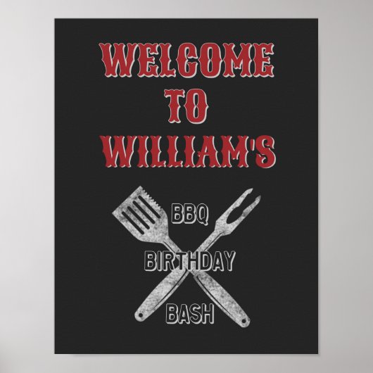 11x14 Backyard BBQ Birthday Party Welkomstteken Poster (Voorkant)