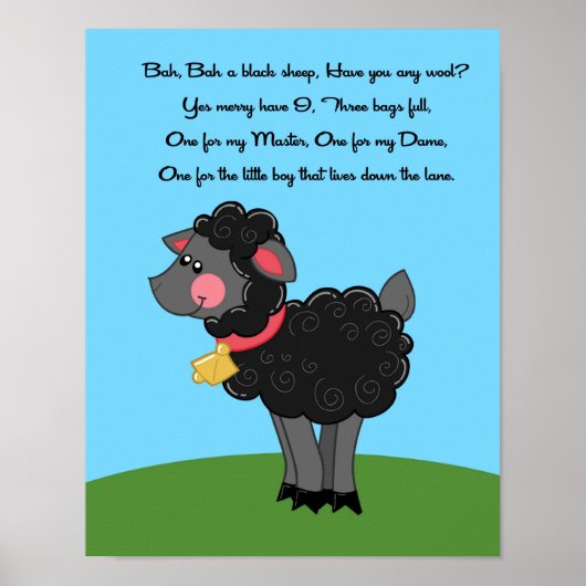 11x14 Bah Bah Black Sheep Rhyme Kinder Room Wall A Poster (Voorkant)