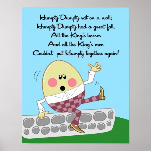 11x14 Humpty Dumpty Rhyme Kinder Room Wall Art Poster (Voorkant)