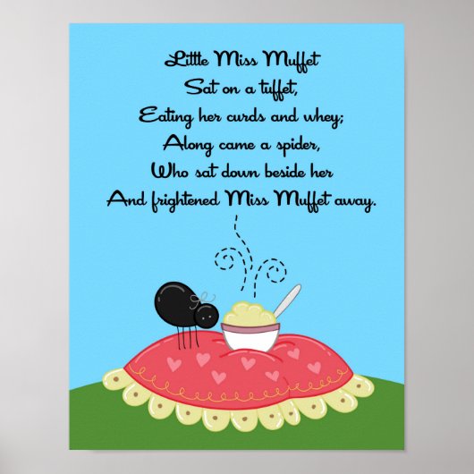 11x14 Little Miss Muffet Rhyme Kinder Room Art Poster (Voorkant)